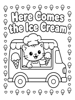 Free printable Cute Cat Serving Ice Cream Truck coloring page