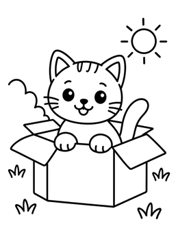 Free printable Cute Cat Sitting In A Box coloring page