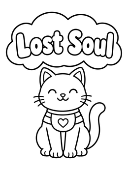 Free printable Cute Cat With Lost Soul Cloud coloring page