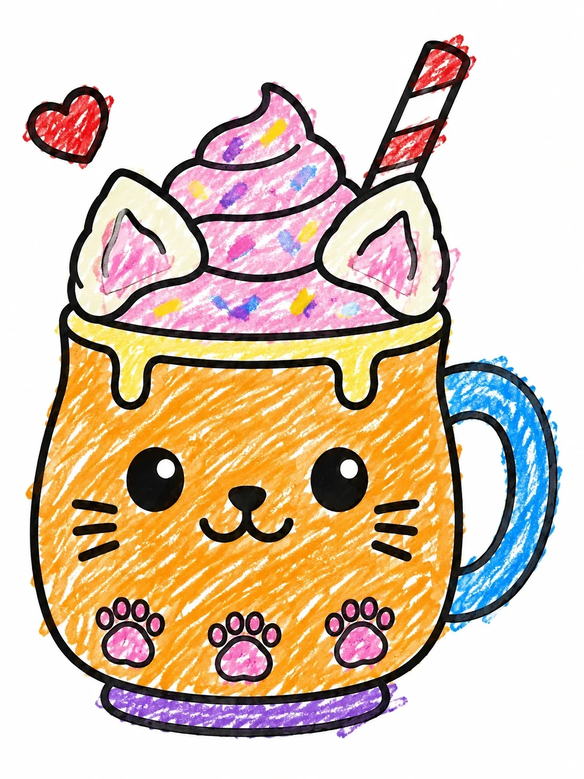 Colored example of the Cute Cat Mug Milkshake coloring page