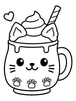 Free printable Cute Cat Mug Milkshake coloring page