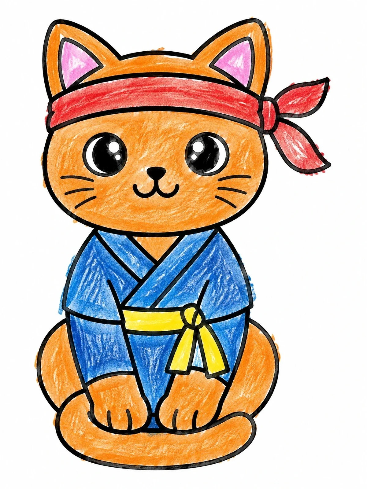 Colored example of the Cute Cat In Ninja Outfit coloring page