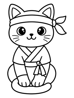 Free printable Cute Cat In Ninja Outfit coloring page