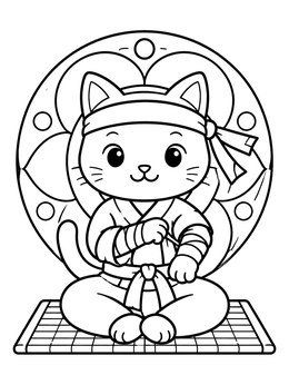 Free printable Cute Ninja Cat On Tatami Mat coloring page
