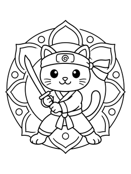 Free printable Cute Cat Ninja With Sword coloring page