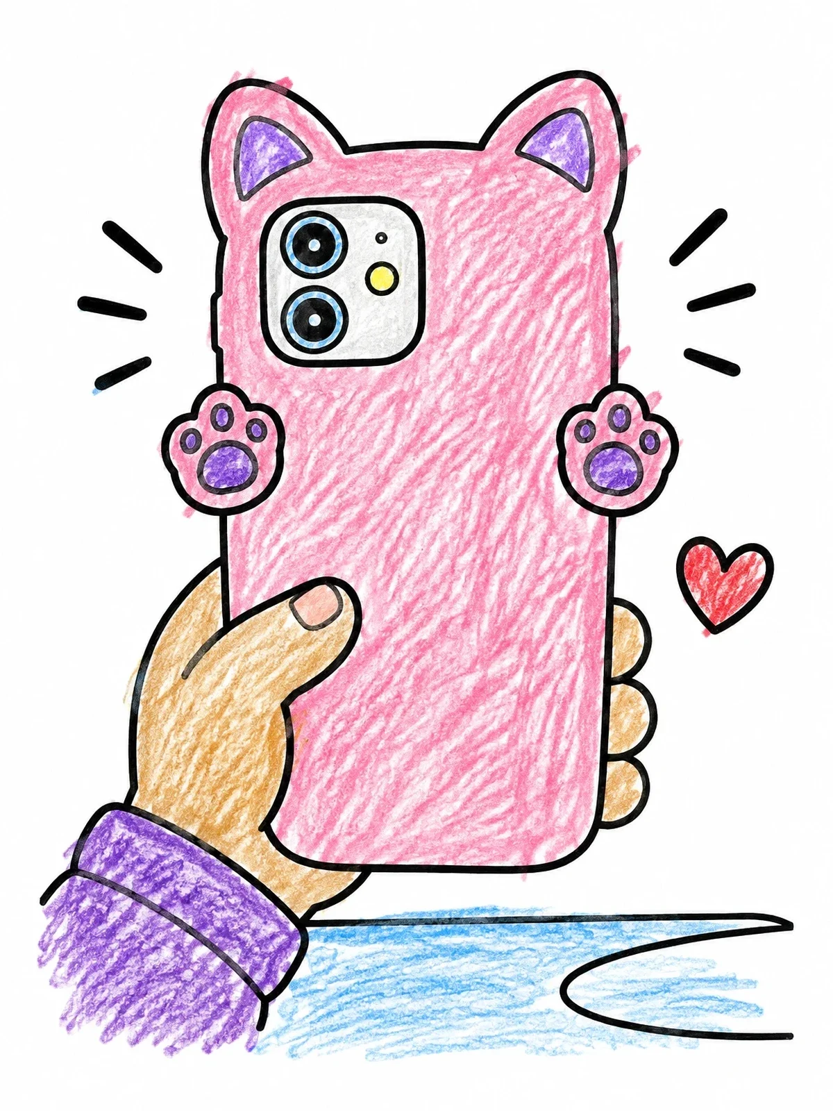 Colored example of the Cute Cat Phone Case coloring page