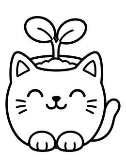 Free printable Cute Cat Planter With Sprout coloring page