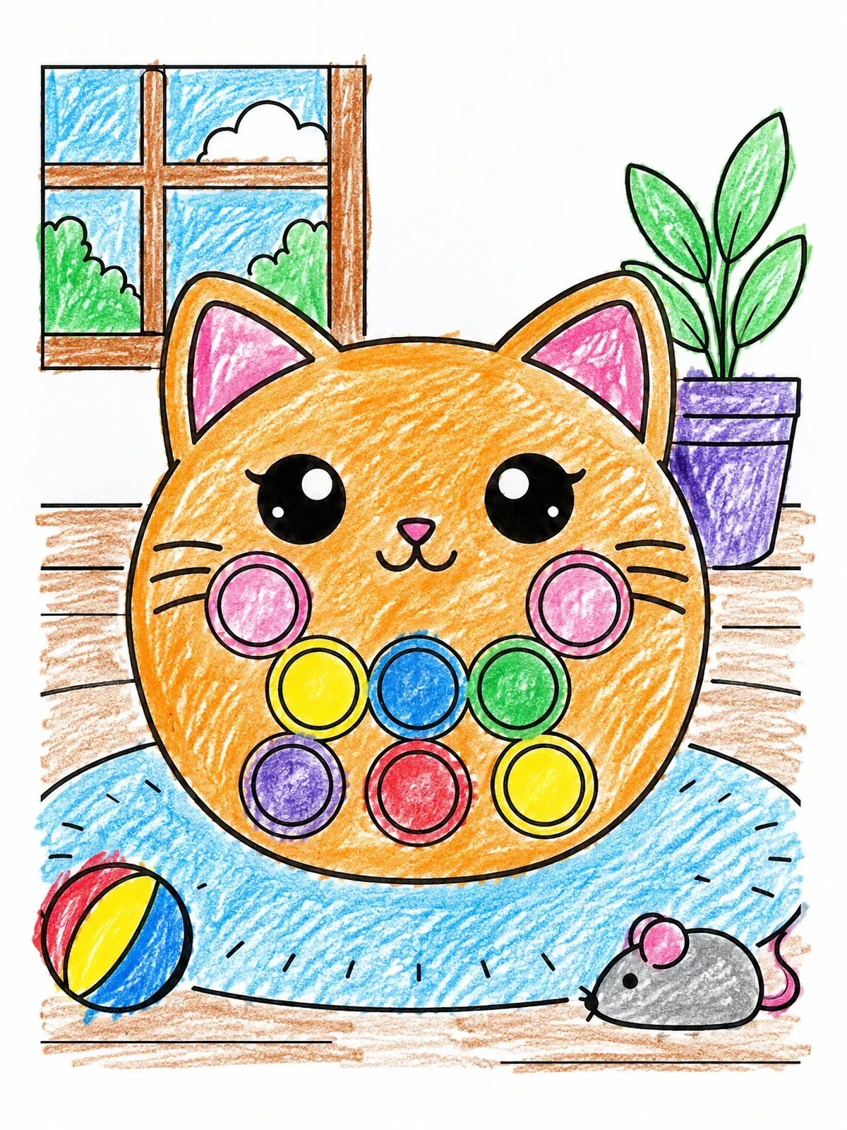 Colored example of the Cute Cat Pop It Toy coloring page