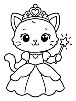 Free printable Cute Cat Princess With Wand coloring page