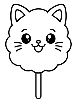 A sweet cat shaped treat on this cotton candy coloring page.