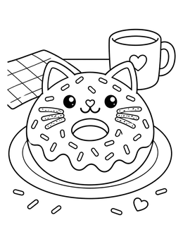 Free printable Cute Cat Shaped Glazed Donut coloring page