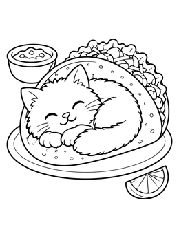 Free printable Cute Cat Sleeping In A Taco coloring page