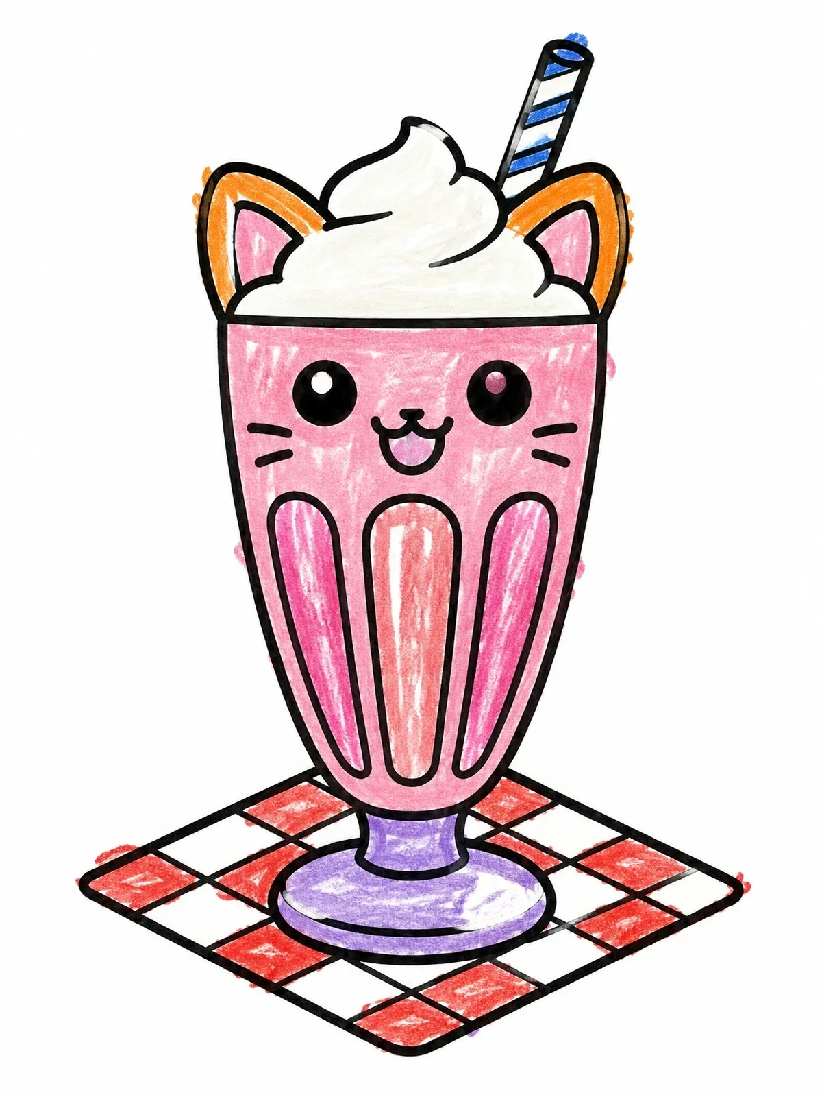 Colored example of the Cute Cat Soda Float With Whipped Cream coloring page