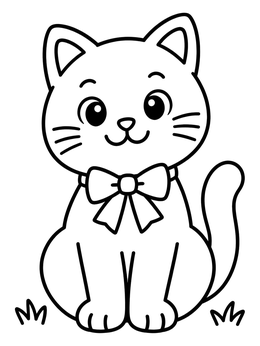 Free printable Cute Cat With Bow Collar coloring page