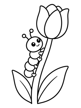 Free printable Cute Caterpillar Climbing A Tulip coloring page