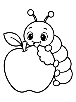 Free printable Cute Caterpillar Eating An Apple coloring page