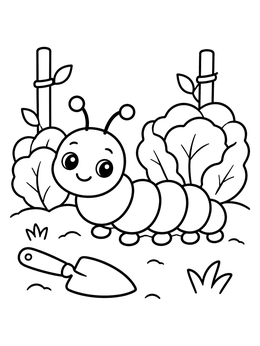 Free printable Cute Caterpillar In Vegetable Garden coloring page