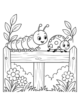 Free printable Cute Caterpillar And Ladybug On Fence coloring page