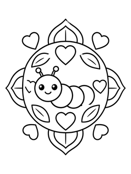 Free printable Cute Caterpillar Mandala With Hearts coloring page