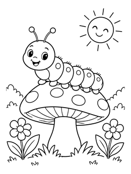 Free printable Cute Caterpillar On A Mushroom coloring page