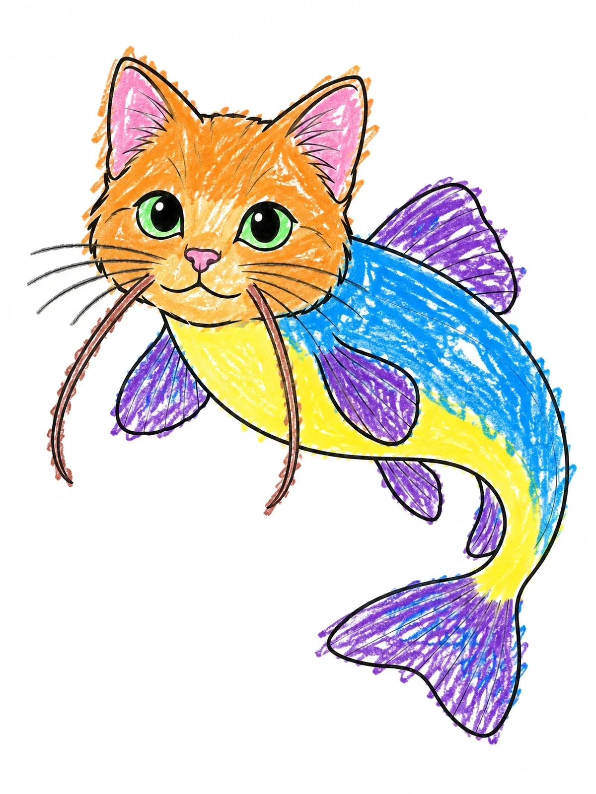 Colored example of the Cute Catfish Hybrid Fantasy Creature coloring page