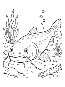 Free printable Cute Catfish On The Riverbed coloring page