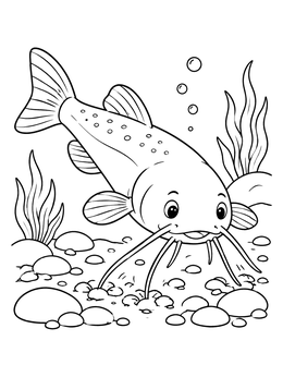 Free printable Cute Catfish On The Riverbed coloring page