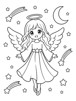 Free printable Cute Celestial Angel In Night Sky coloring page
