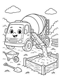 Free printable Happy Cement Mixer Pouring Concrete coloring page