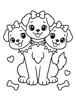 Free printable Cute Cerberus Puppy With Bows coloring page