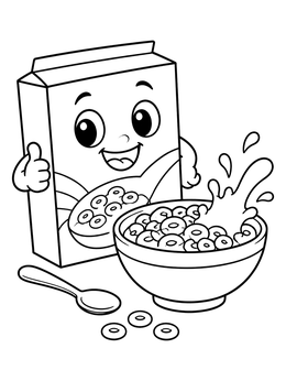 Free printable Happy Cereal Box And Splash Bowl coloring page