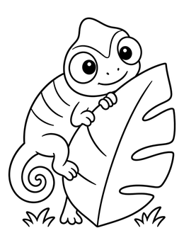 Free printable Cute Chameleon Behind Jungle Leaf coloring page
