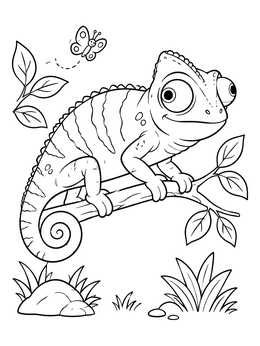 Free printable Chameleon On A Branch With Butterfly coloring page
