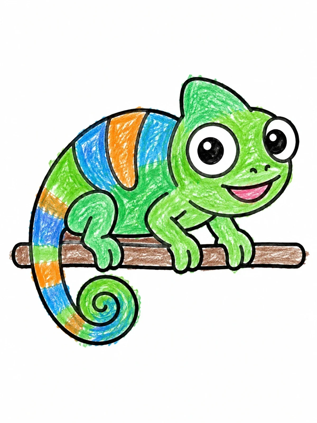 Colored example of the Cute Chameleon On A Branch coloring page