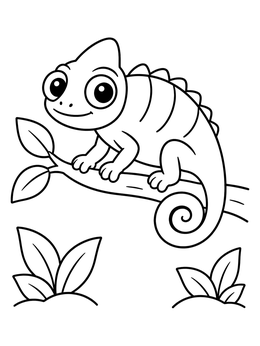 Free printable Cute Chameleon On A Branch coloring page