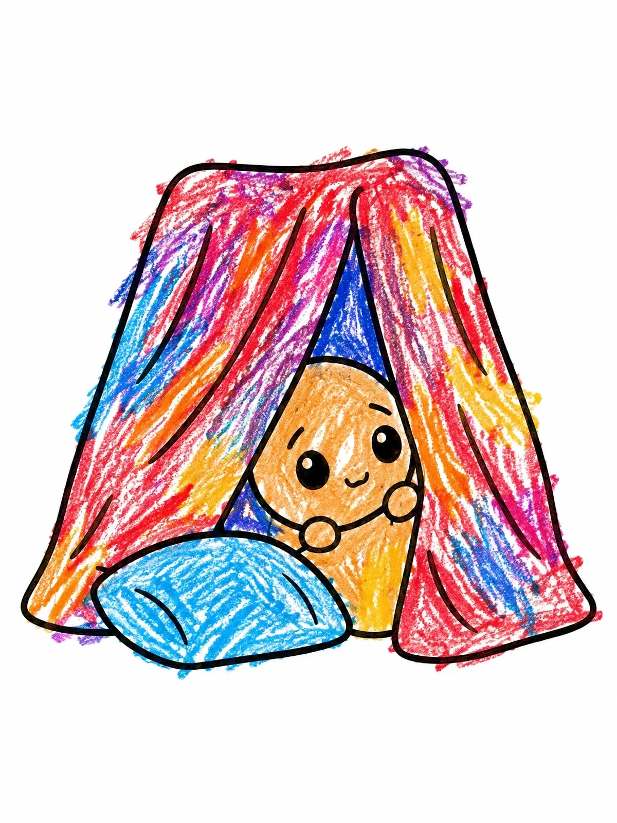 Colored example of the Cute Character Inside Blanket Fort coloring page