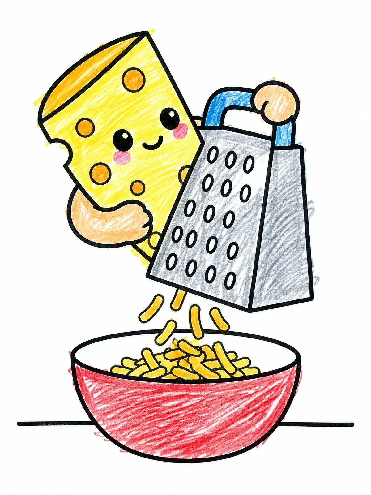 Colored example of the Cute Cheese Grating Itself coloring page