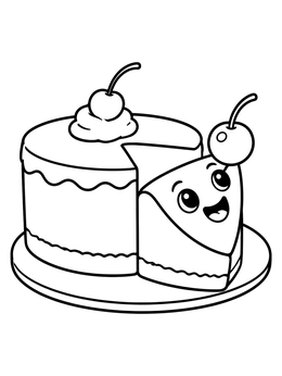 Free printable Cute Cheesecake With Cheerful Slice coloring page