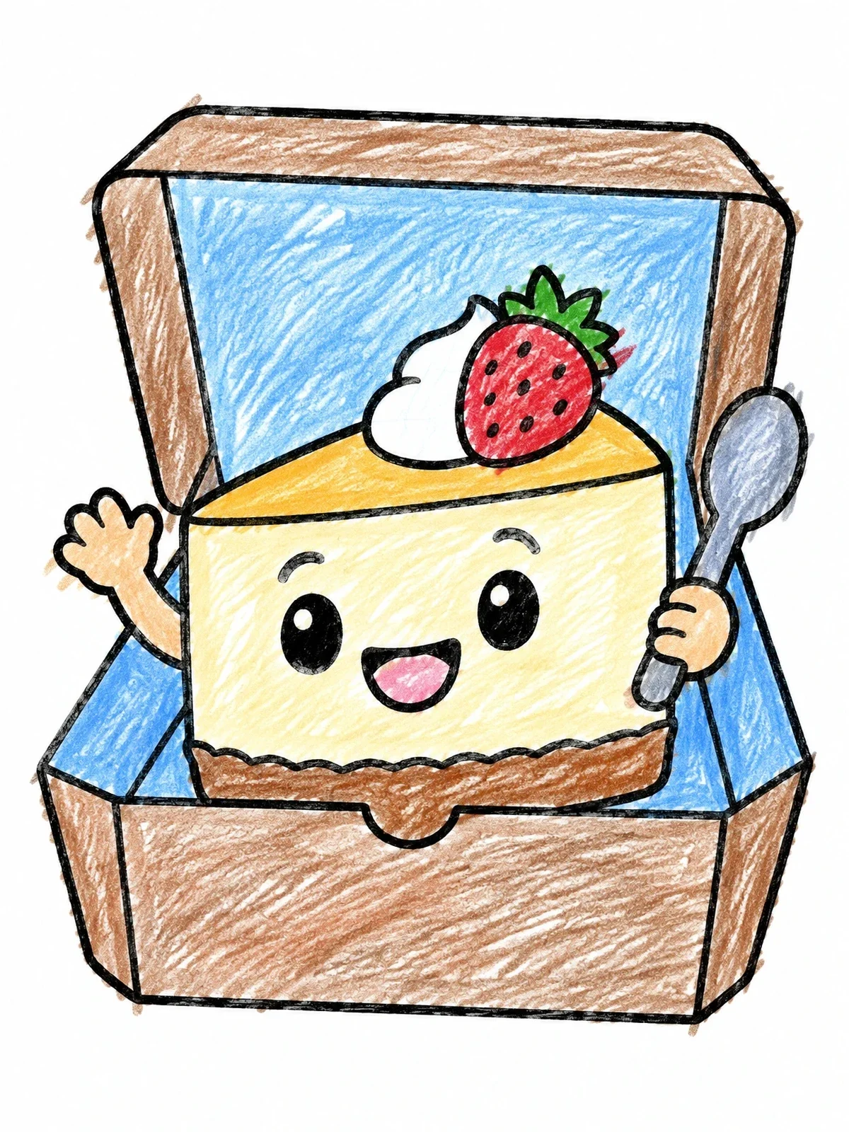 Colored example of the Cute Cheesecake In A Takeout Box coloring page