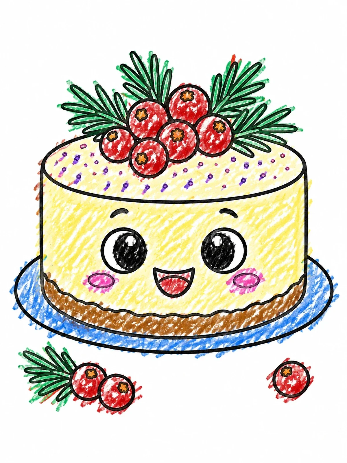 Colored example of the Cute Cheesecake With Berries coloring page