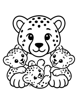 Free printable Cute Cheetah Mother And Three Cubs coloring page