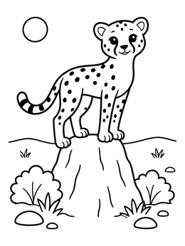 Free printable Cute Cheetah On A Mound coloring page