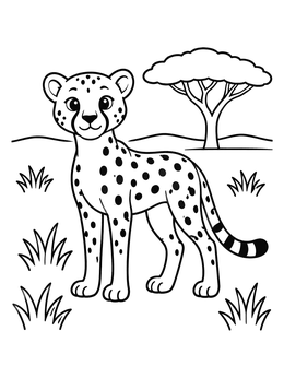 Free printable Cute Cheetah On The Savanna coloring page
