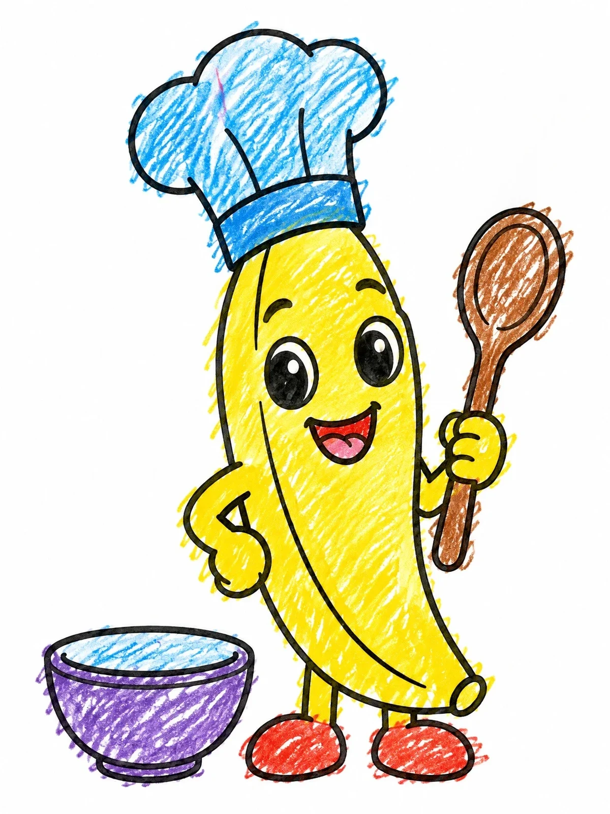 Colored example of the Cute Chef Banana Baking Fun coloring page