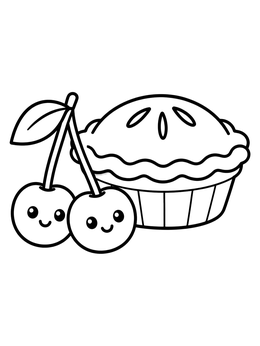 Free printable Cute Cherries And Baked Pie coloring page