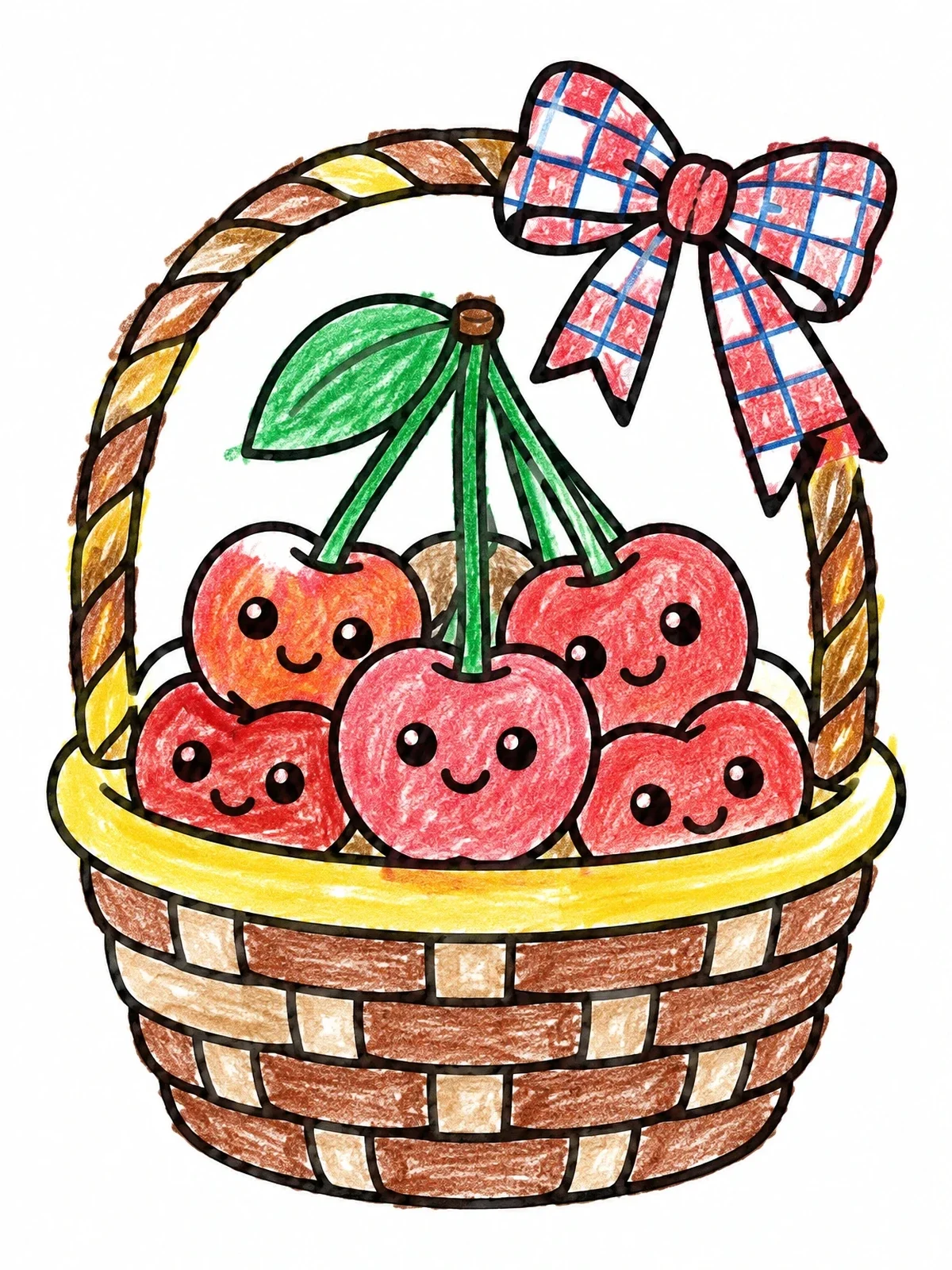 Colored example of the Cute Cherries In A Basket coloring page
