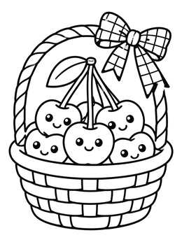 Free printable Cute Cherries In A Basket coloring page
