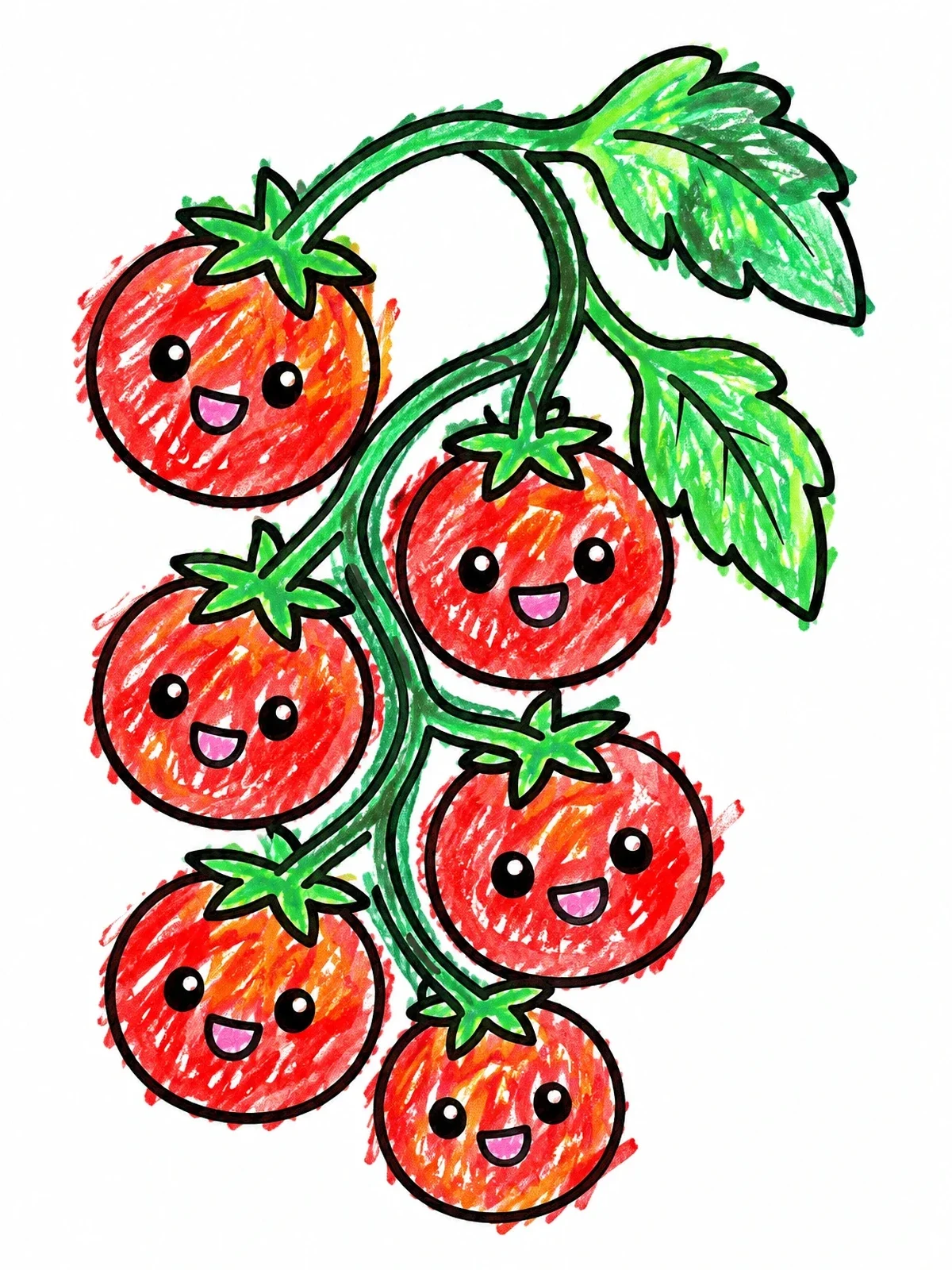 Colored example of the Cute Cherry Tomatoes On The Vine coloring page