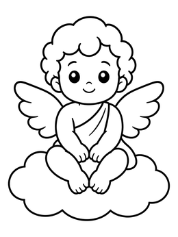 Free printable Cute Cherub Sitting On A Cloud coloring page