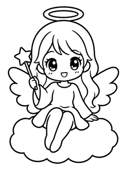 Free printable Cute Chibi Angel On Cloud coloring page
